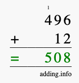 Calculate 496 + 12 using long addition