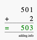 Calculate 501 + 2 using long addition