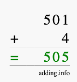 Calculate 501 + 4 using long addition