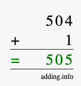 Calculate 504 + 1 using long addition