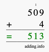 Calculate 509 + 4 using long addition