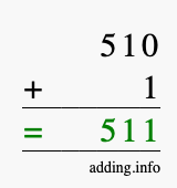 Calculate 510 + 1 using long addition