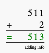 Calculate 511 + 2 using long addition