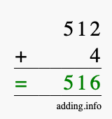 Calculate 512 + 4 using long addition