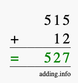 Calculate 515 + 12 using long addition