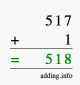 Calculate 517 + 1 using long addition