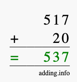 Calculate 517 plus 20 using long addition Calculate 517 + 20 using long addition