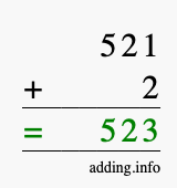 Calculate 521 + 2 using long addition