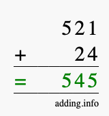 Calculate 521 + 24 using long addition