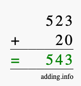Calculate 523 + 20 using long addition