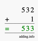 Calculate 532 + 1 using long addition