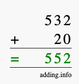 Calculate 532 + 20 using long addition
