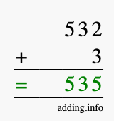 Calculate 532 + 3 using long addition