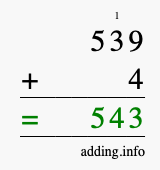 Calculate 539 + 4 using long addition