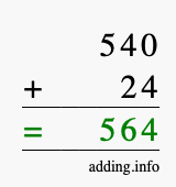Calculate 540 + 24 using long addition