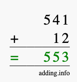 Calculate 541 + 12 using long addition