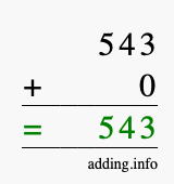 Calculate 543 + 0 using long addition