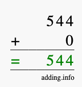 Calculate 544 + 0 using long addition