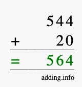 Calculate 544 + 20 using long addition