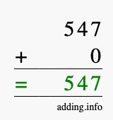 Calculate 547 + 0 using long addition