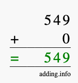 Calculate 549 + 0 using long addition