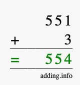 Calculate 551 + 3 using long addition