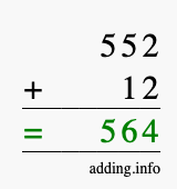 Calculate 552 + 12 using long addition