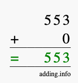 Calculate 553 + 0 using long addition