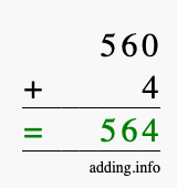 Calculate 560 + 4 using long addition