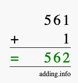 Calculate 561 + 1 using long addition