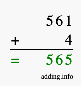 Calculate 561 + 4 using long addition