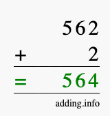 Calculate 562 + 2 using long addition