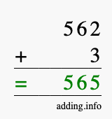 Calculate 562 + 3 using long addition
