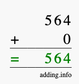 Calculate 564 + 0 using long addition