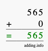 Calculate 565 + 0 using long addition