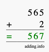 Calculate 565 + 2 using long addition