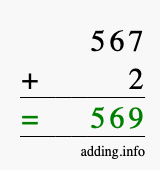 Calculate 567 + 2 using long addition