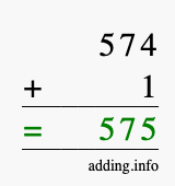 Calculate 574 + 1 using long addition