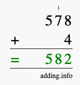 Calculate 578 + 4 using long addition