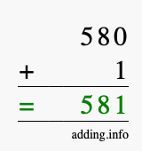 Calculate 580 + 1 using long addition