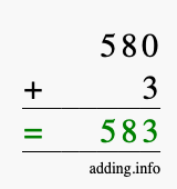 Calculate 580 + 3 using long addition