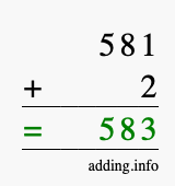 Calculate 581 + 2 using long addition