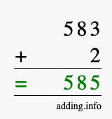 Calculate 583 + 2 using long addition