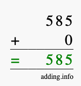 Calculate 585 + 0 using long addition