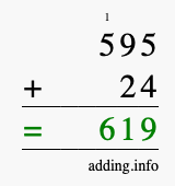 Calculate 595 + 24 using long addition