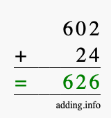 Calculate 602 + 24 using long addition