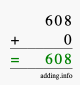 Calculate 608 + 0 using long addition