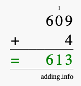 Calculate 609 + 4 using long addition
