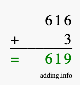 Calculate 616 + 3 using long addition