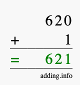 Calculate 620 + 1 using long addition